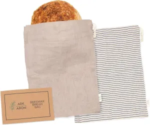 Premium Linen & Beeswax Bread Bags, 2 Pack - Reusable Sourdough & Homemade Bread Storage Bags - Olive Leaf/Almond Branch