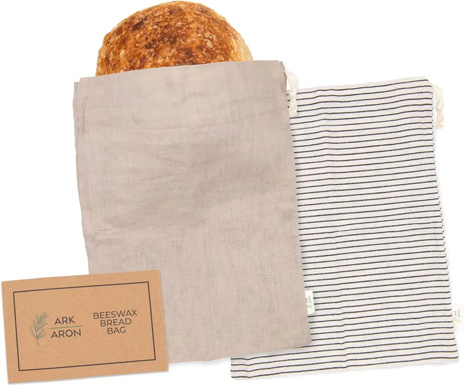 Premium Linen & Beeswax Bread Bags, 2 Pack - Reusable Sourdough & Homemade Bread Storage Bags - Olive Leaf/Almond Branch