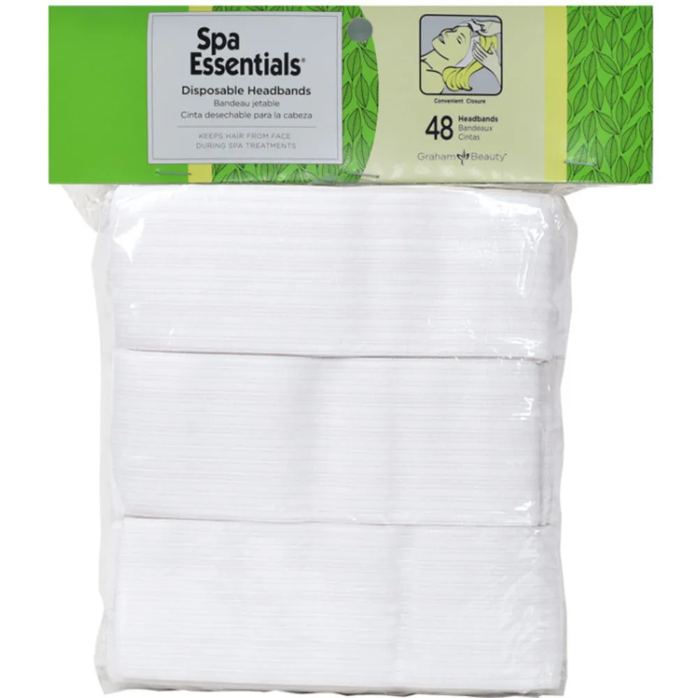 Professional Spa Disposable 2.5" Headbands / Stretch Headbands with Velcro Closure / White / 48 Per Bag by Spa Essentials