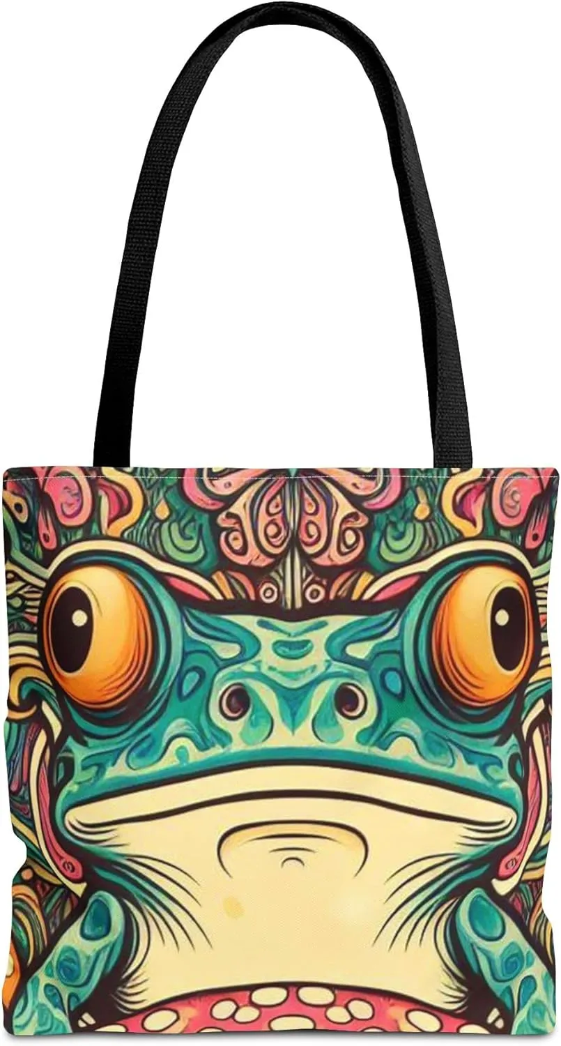Psychedelic Frog Tote Bag – Trippy Hippy Style Eco-Friendly Reusable Shopping Bag for Women