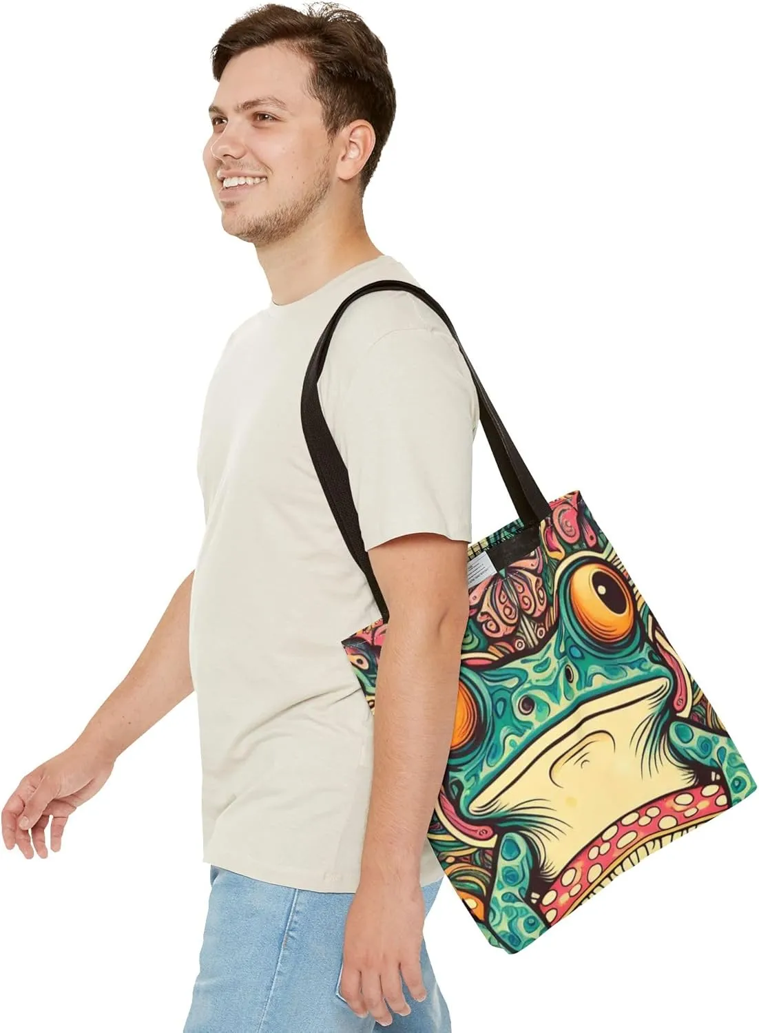 Psychedelic Frog Tote Bag – Trippy Hippy Style Eco-Friendly Reusable Shopping Bag for Women