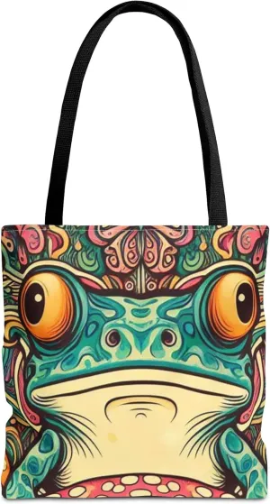 Psychedelic Frog Tote Bag – Trippy Hippy Style Eco-Friendly Reusable Shopping Bag for Women