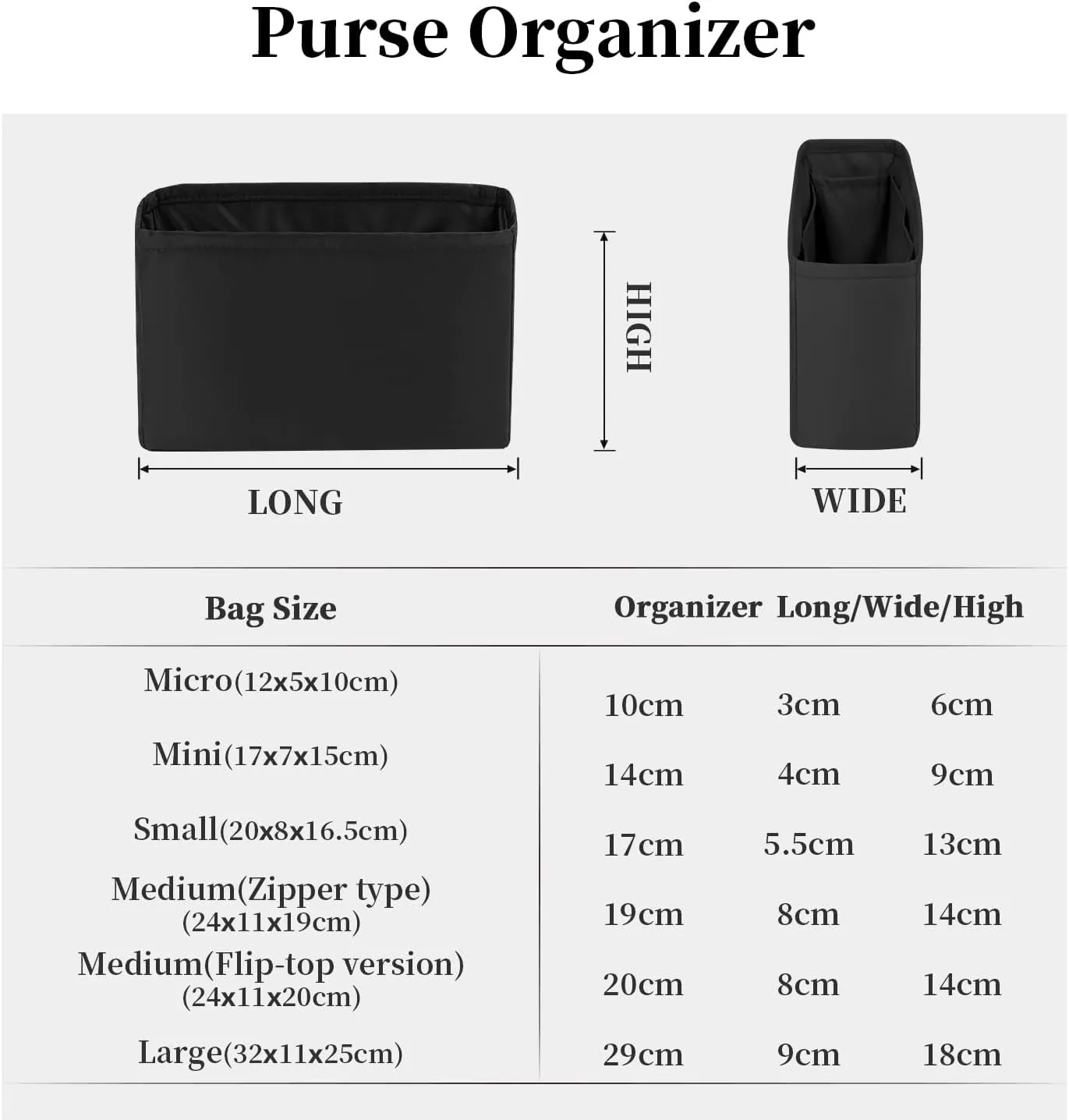 Purse Insert Organizer for Lady-Dior Purse, Soft-touch Bag Insert, Inner Bags with Multiple Pockets for Storage (Small, Black)