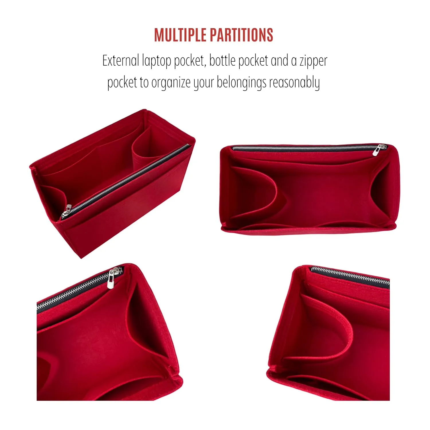 Purse Organizer compatible with Telf** Bag, Large Organizer Medium Cup Holder, Handmade 2mm Premium Felt Insert with Silver Zipper, Snug Sturdy Fit (For Telfa* Medium Shopping Bag, Tea)