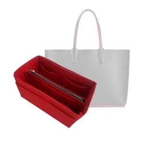 Purse Organizer for Cabata Purse Insert, Cabata Tote Organizer, Handmade 2mm Premium Felt Snug Sturdy Silver Zipper (For Large Cabata, Red)
