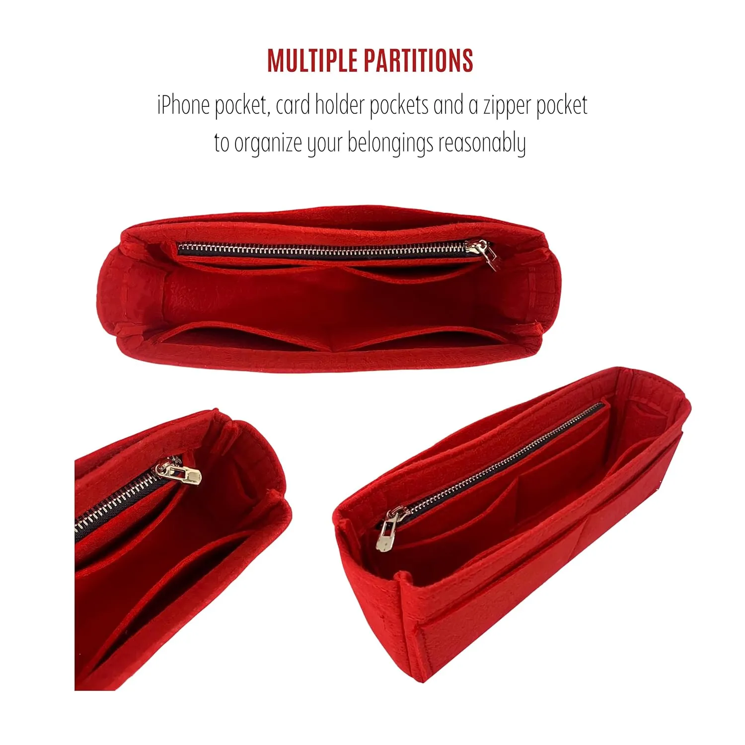 Purse Organizer for Fendi Mama Baguette Bag Organizer, Zucca Mamma Baguette Bag Insert, Handmade Snug Sturdy 2mm Thick Felt Gold Zipper (For Mama Baguette, Brown)