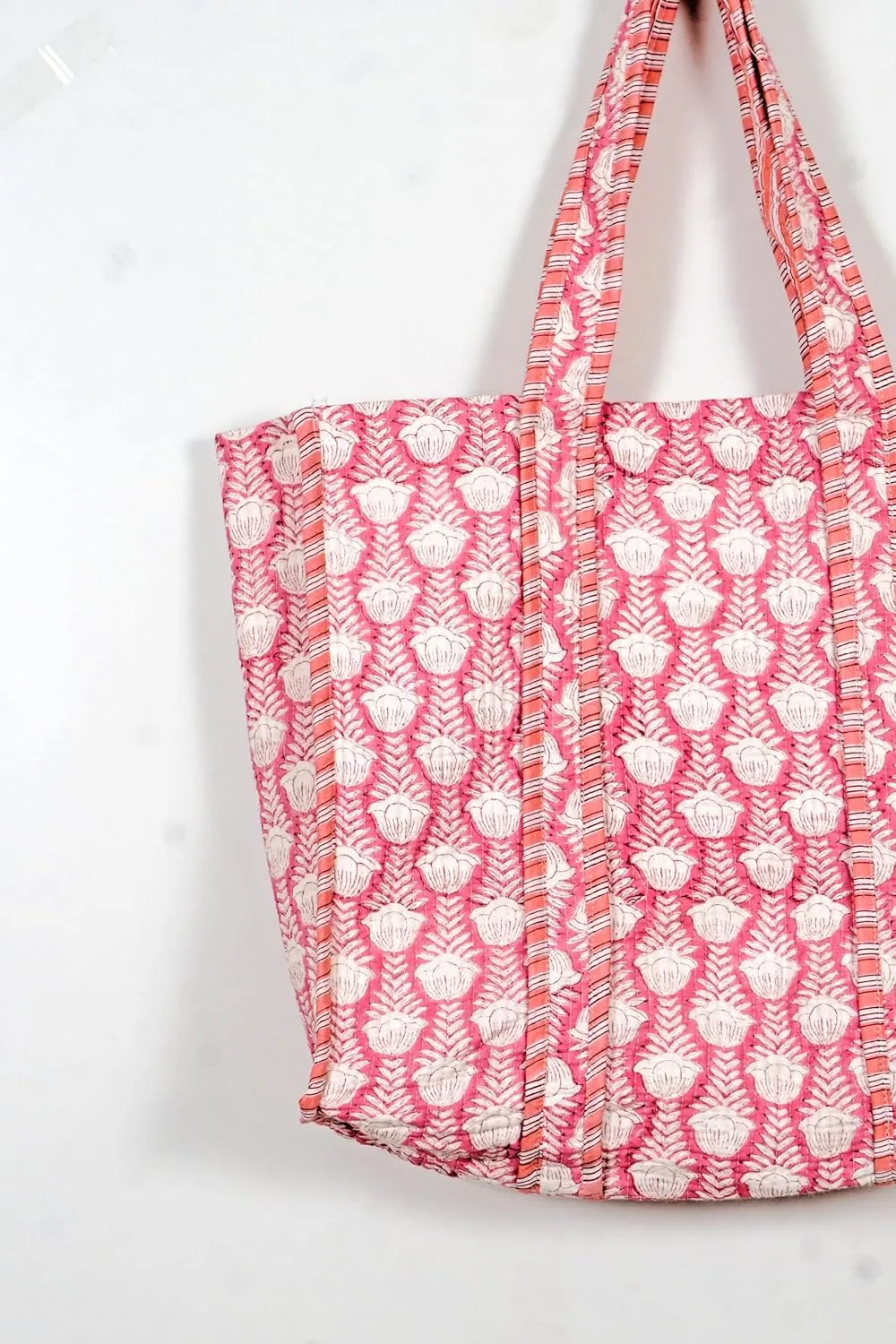 Quilted Cotton Handprinted Reversible Large multicolor Floral Tote Bag