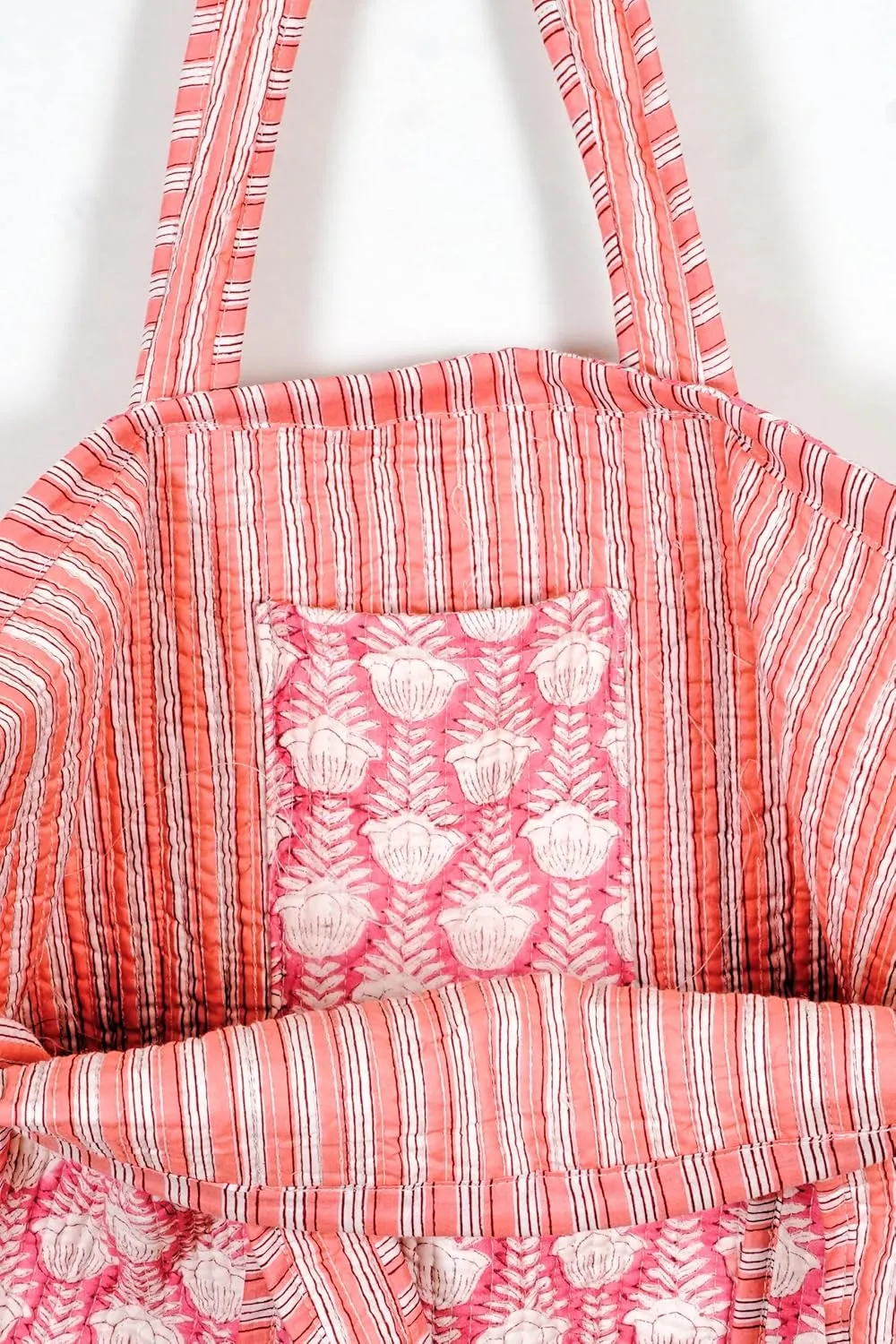 Quilted Cotton Handprinted Reversible Large multicolor Floral Tote Bag