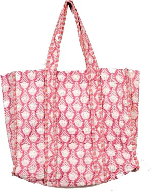 Quilted Cotton Handprinted Reversible Large multicolor Floral Tote Bag