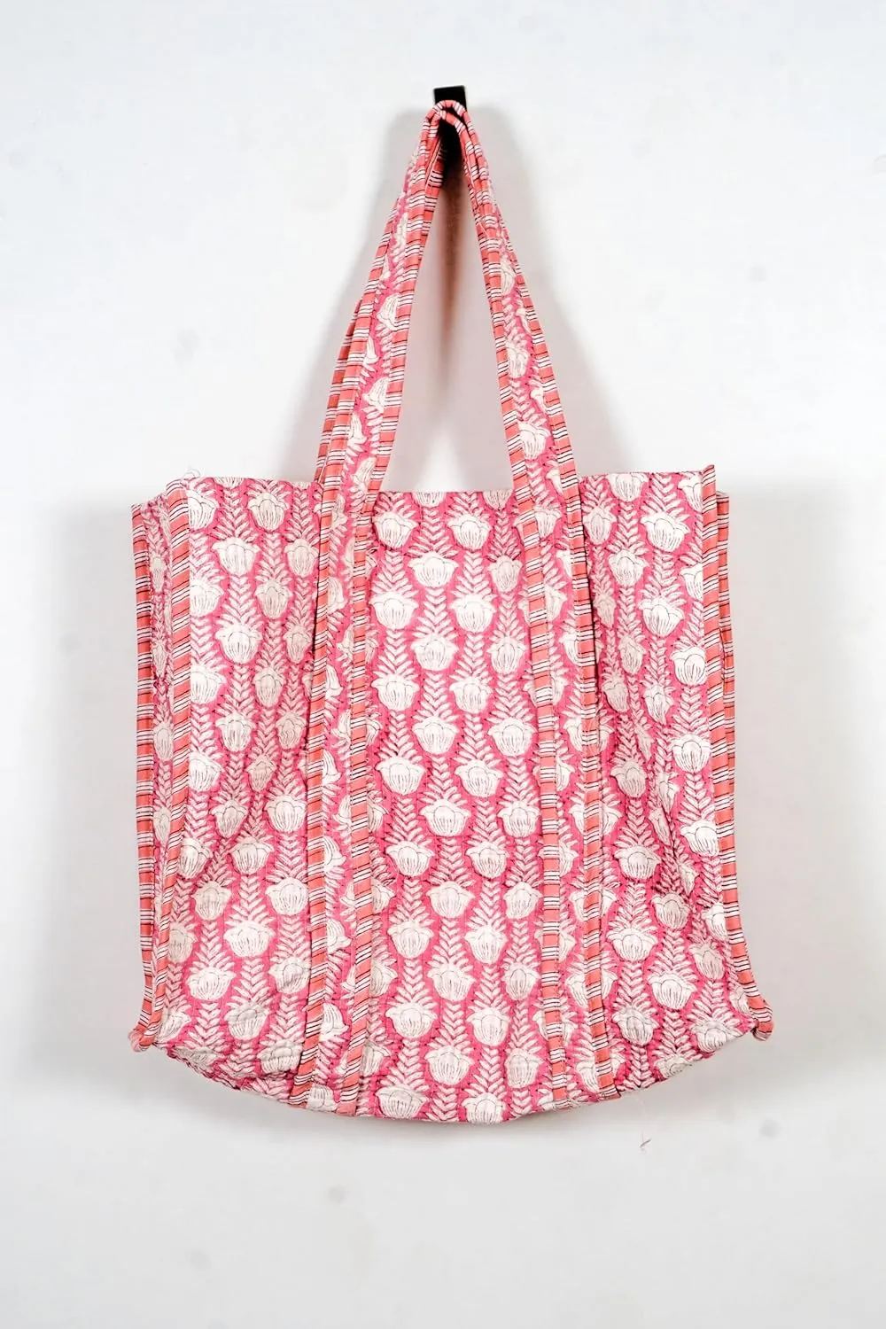 Quilted Cotton Handprinted Reversible Large multicolor Floral Tote Bag