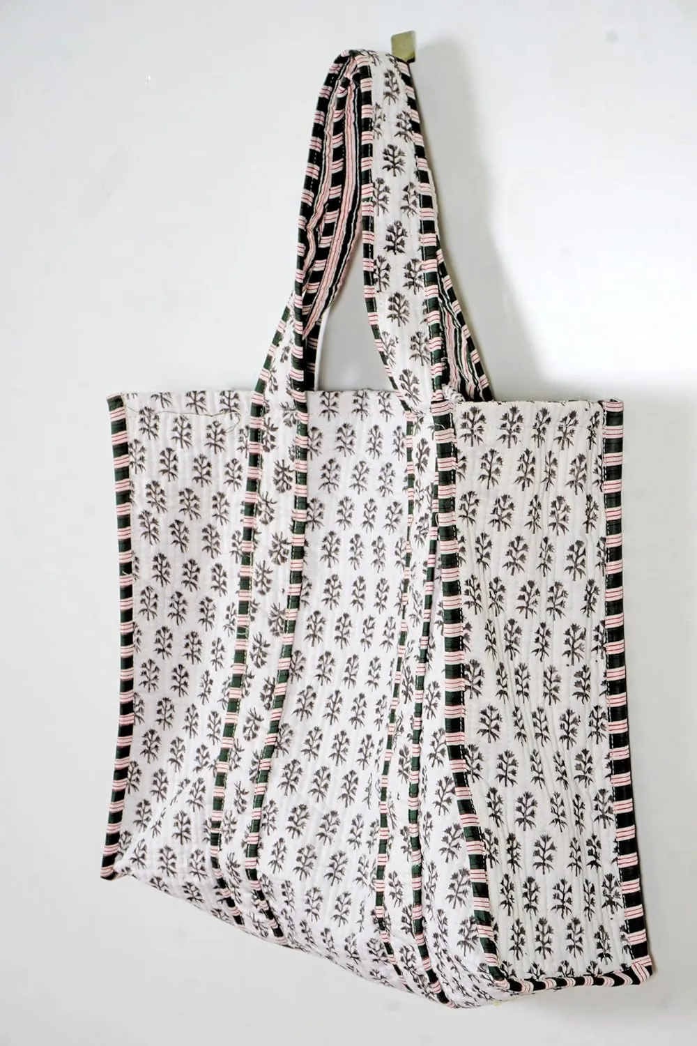 Quilted Cotton Handprinted Reversible Large multicolor Floral Tote Bag