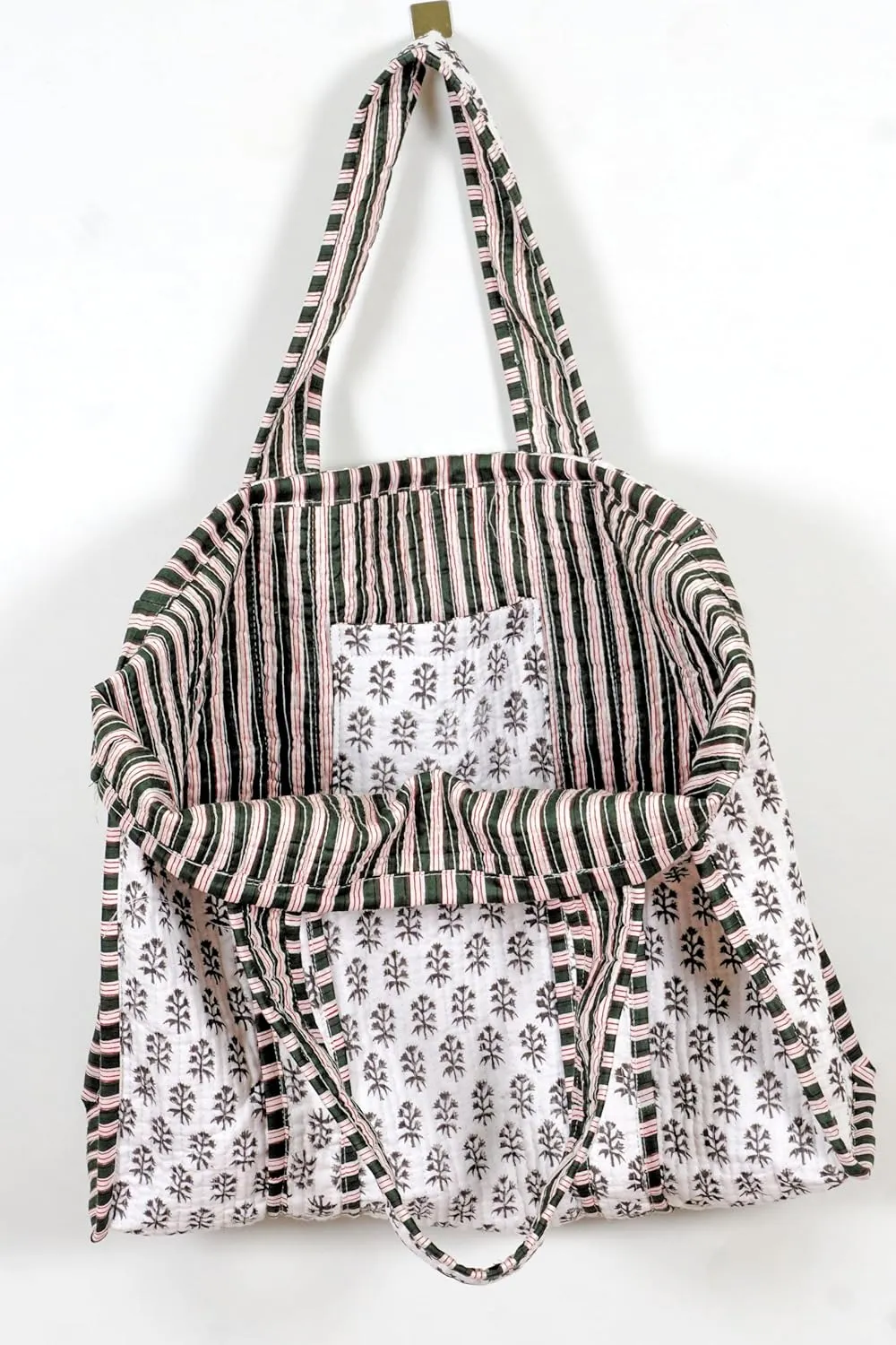 Quilted Cotton Handprinted Reversible Large multicolor Floral Tote Bag