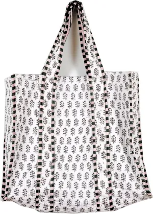 Quilted Cotton Handprinted Reversible Large multicolor Floral Tote Bag
