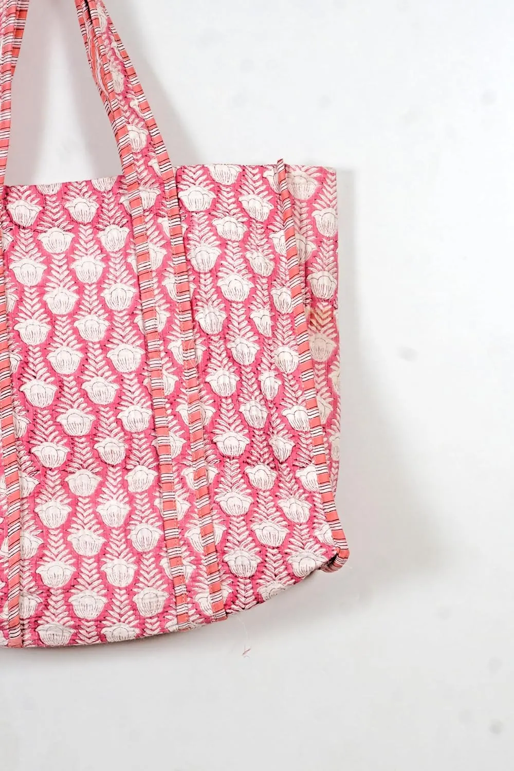 Quilted Cotton Handprinted Reversible Large multicolor Floral Tote Bag