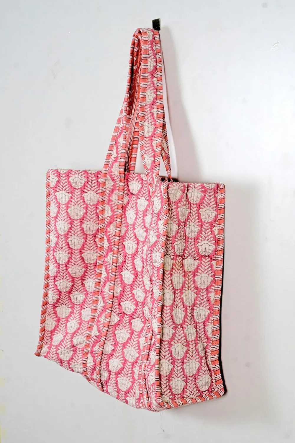 Quilted Cotton Handprinted Reversible Large multicolor Floral Tote Bag