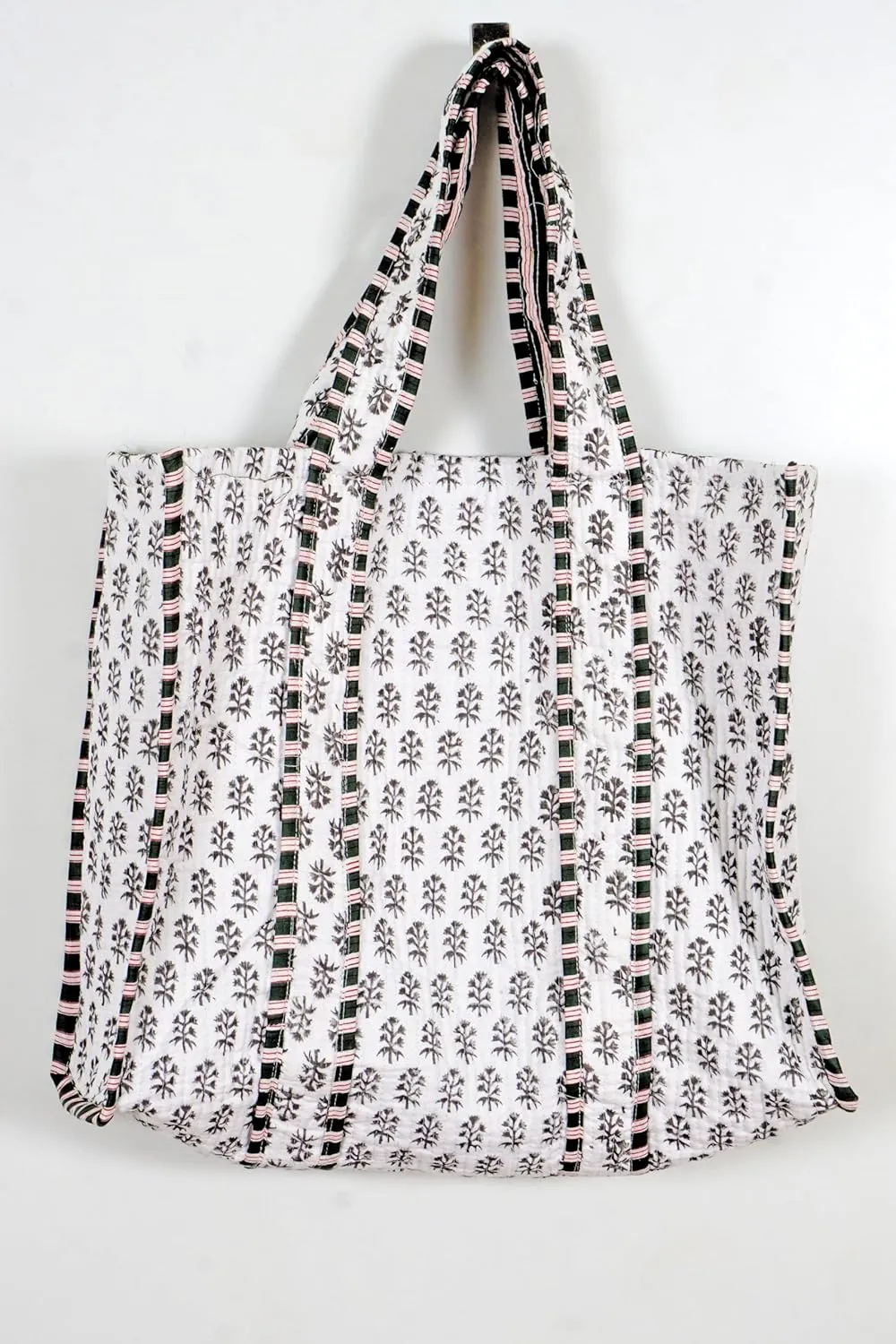 Quilted Cotton Handprinted Reversible Large multicolor Floral Tote Bag