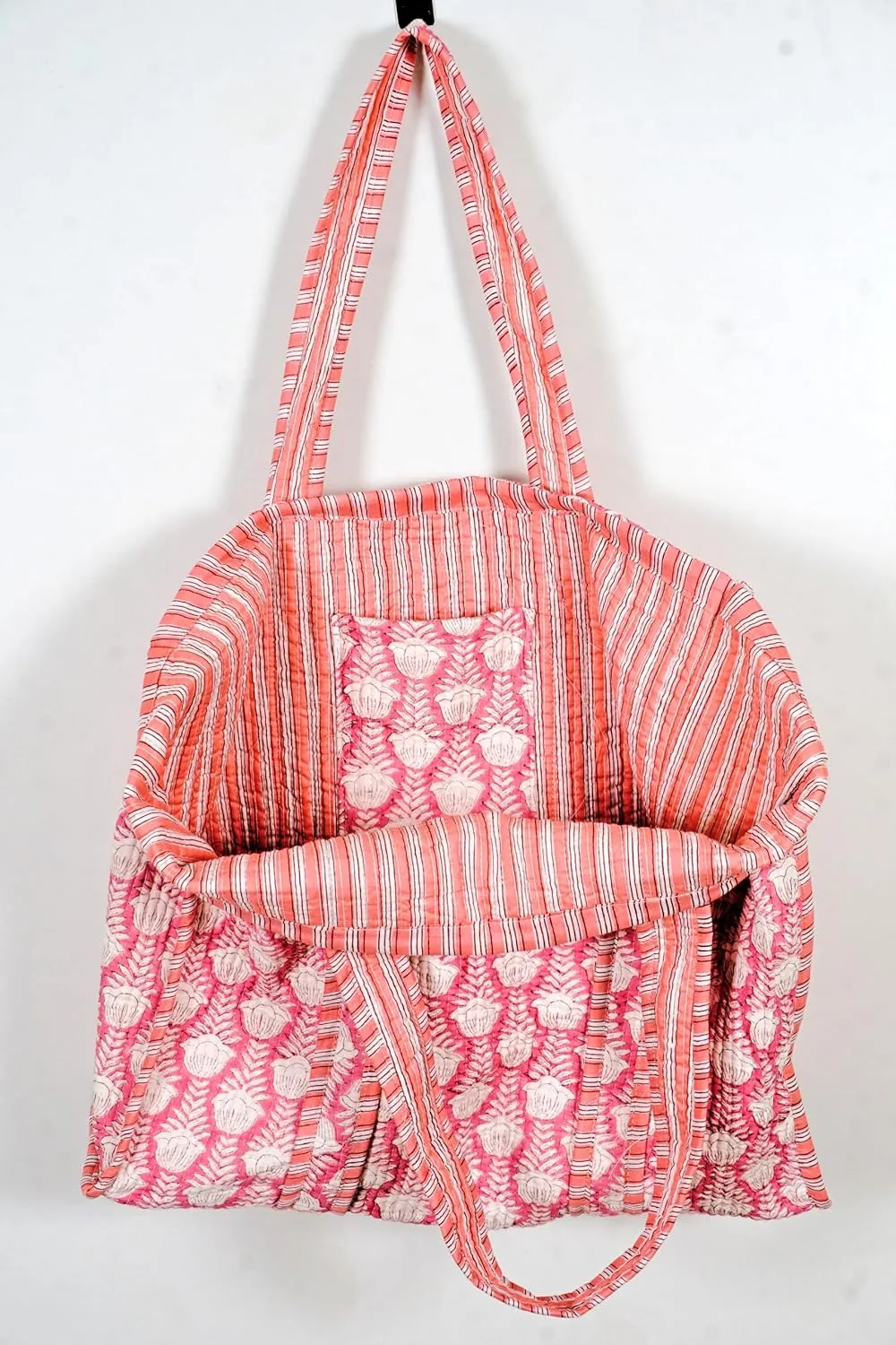 Quilted Cotton Handprinted Reversible Large multicolor Floral Tote Bag