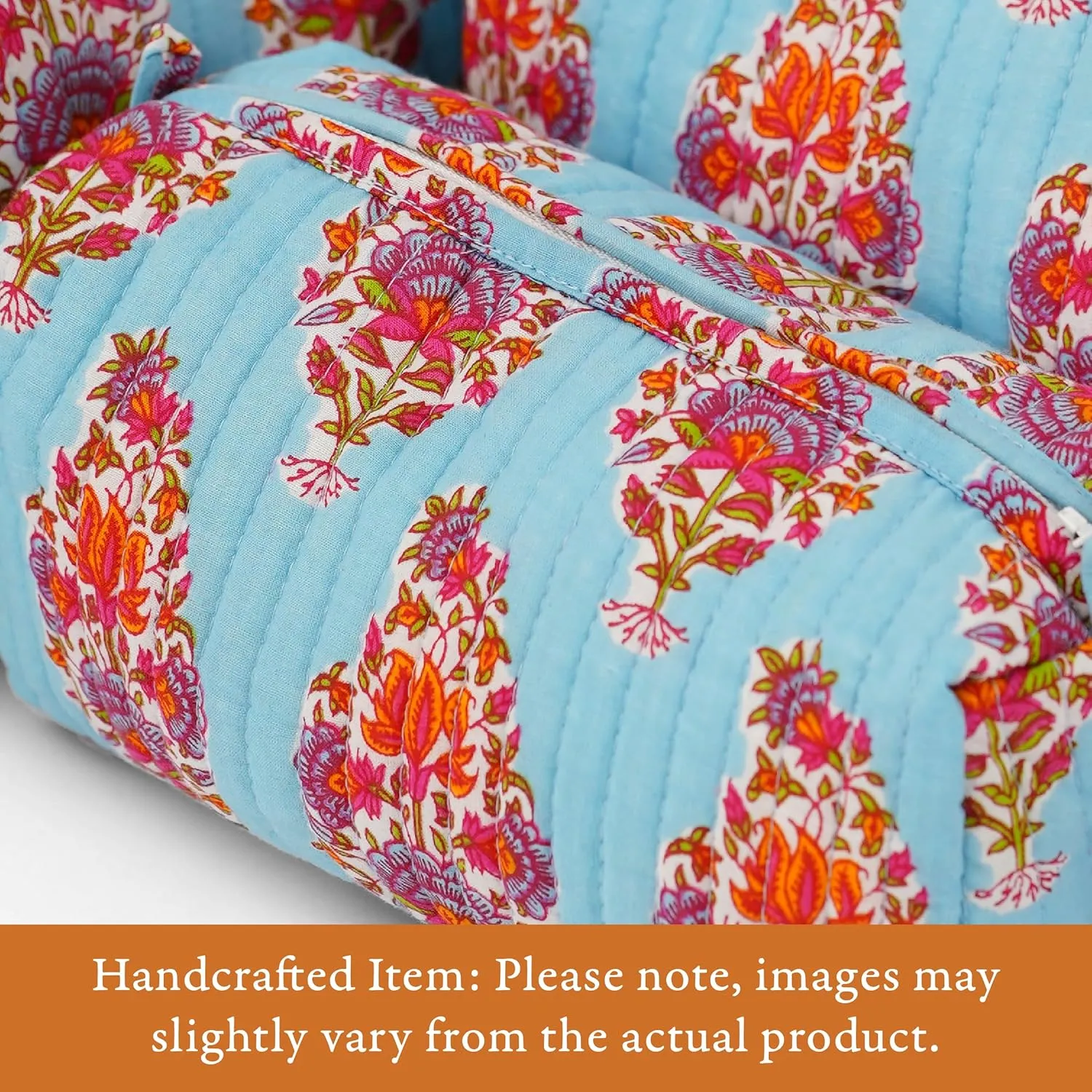 Quilted Floral Makeup Bag Set – Kashmir Pattern 3 Sizes, Waterproof Lining, Make Up Travel Cosmetic & Toiletry Bags For Traveling Women