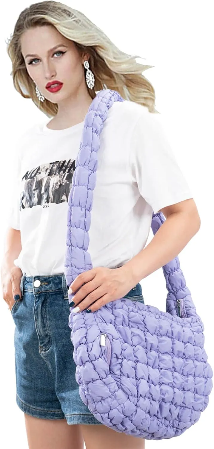 Quilted Puffer Tote Crossbody Bags for Women Bubble Puffy Purse