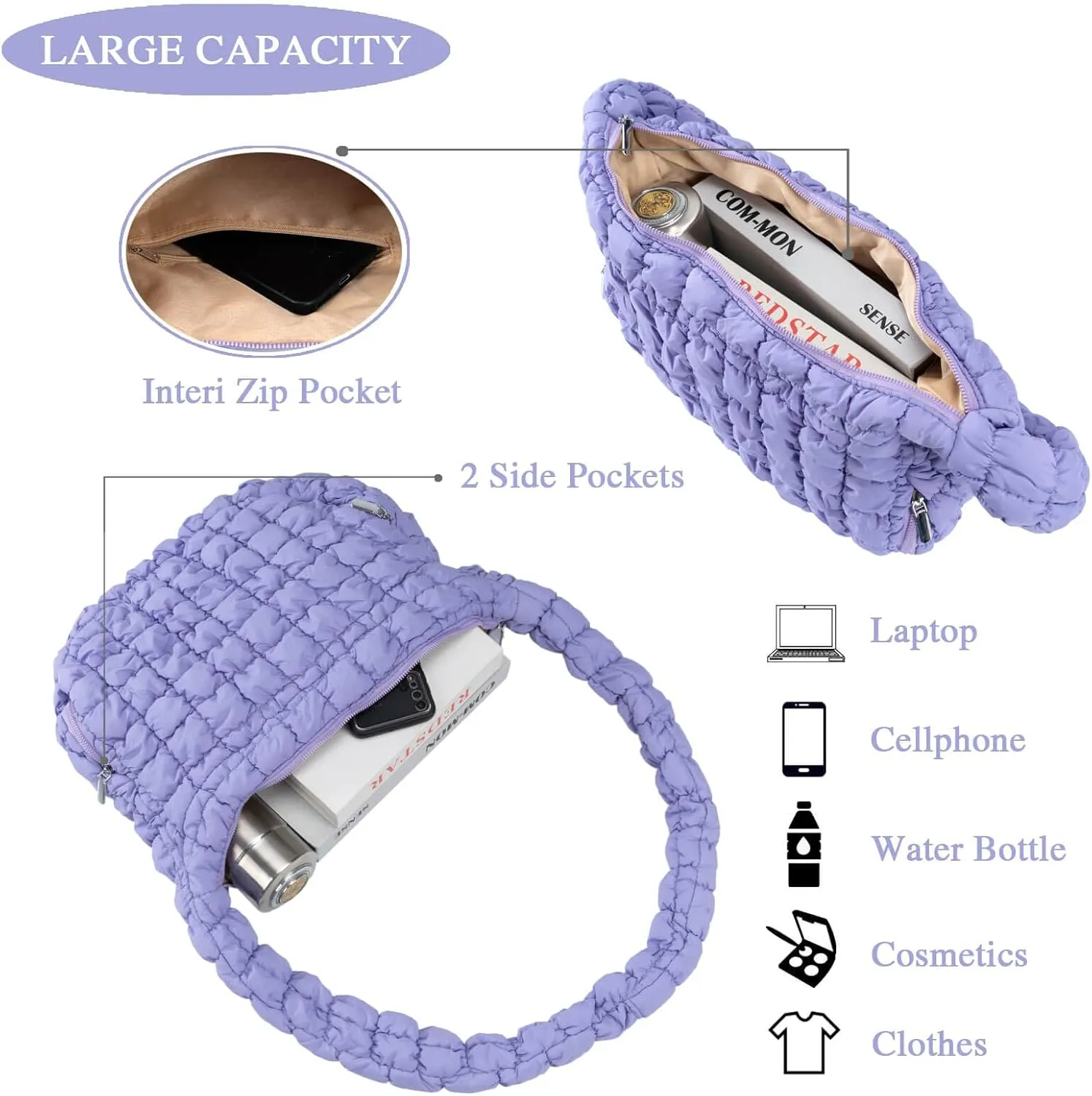 Quilted Puffer Tote Crossbody Bags for Women Bubble Puffy Purse