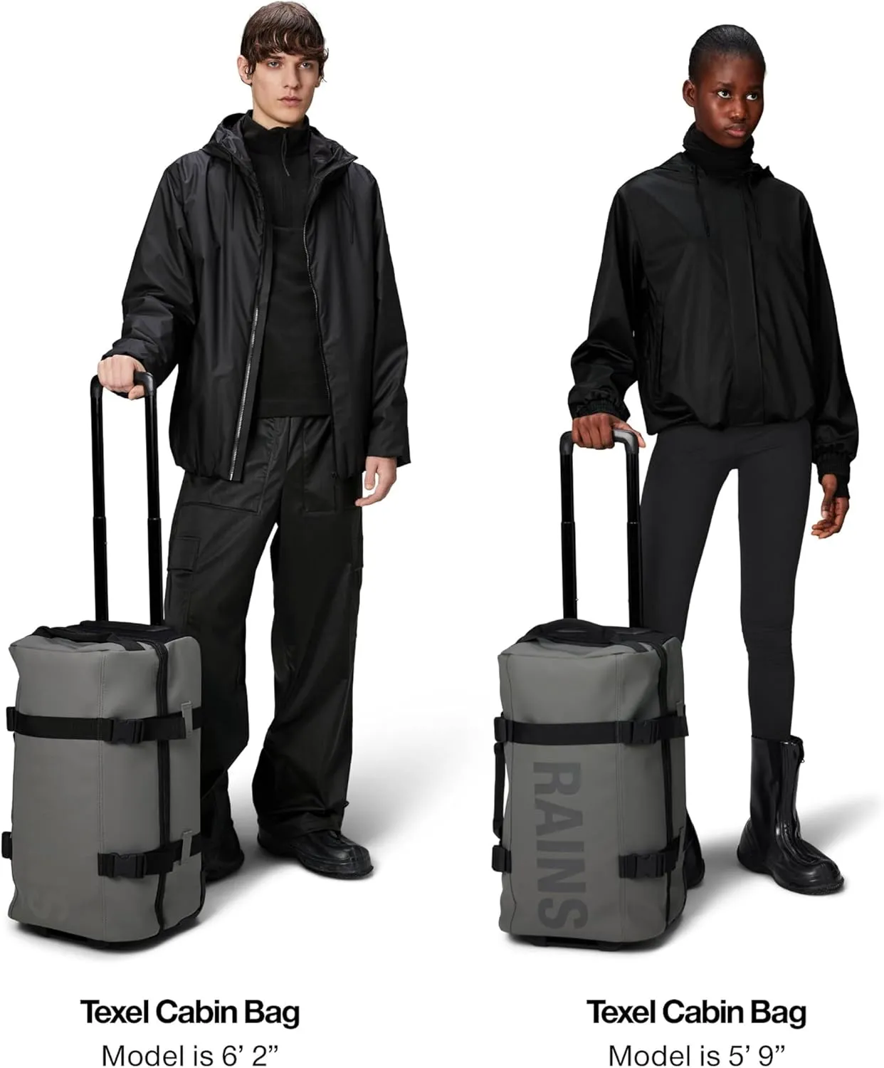 RAINS Texel Cabin Bag - Grey Waterproof Travel Bag Men & Women - Lightweight Suitcase with Coated Tonal Zip Closure and Bifold Case with Two Mesh Closures - 2 Year Warranty