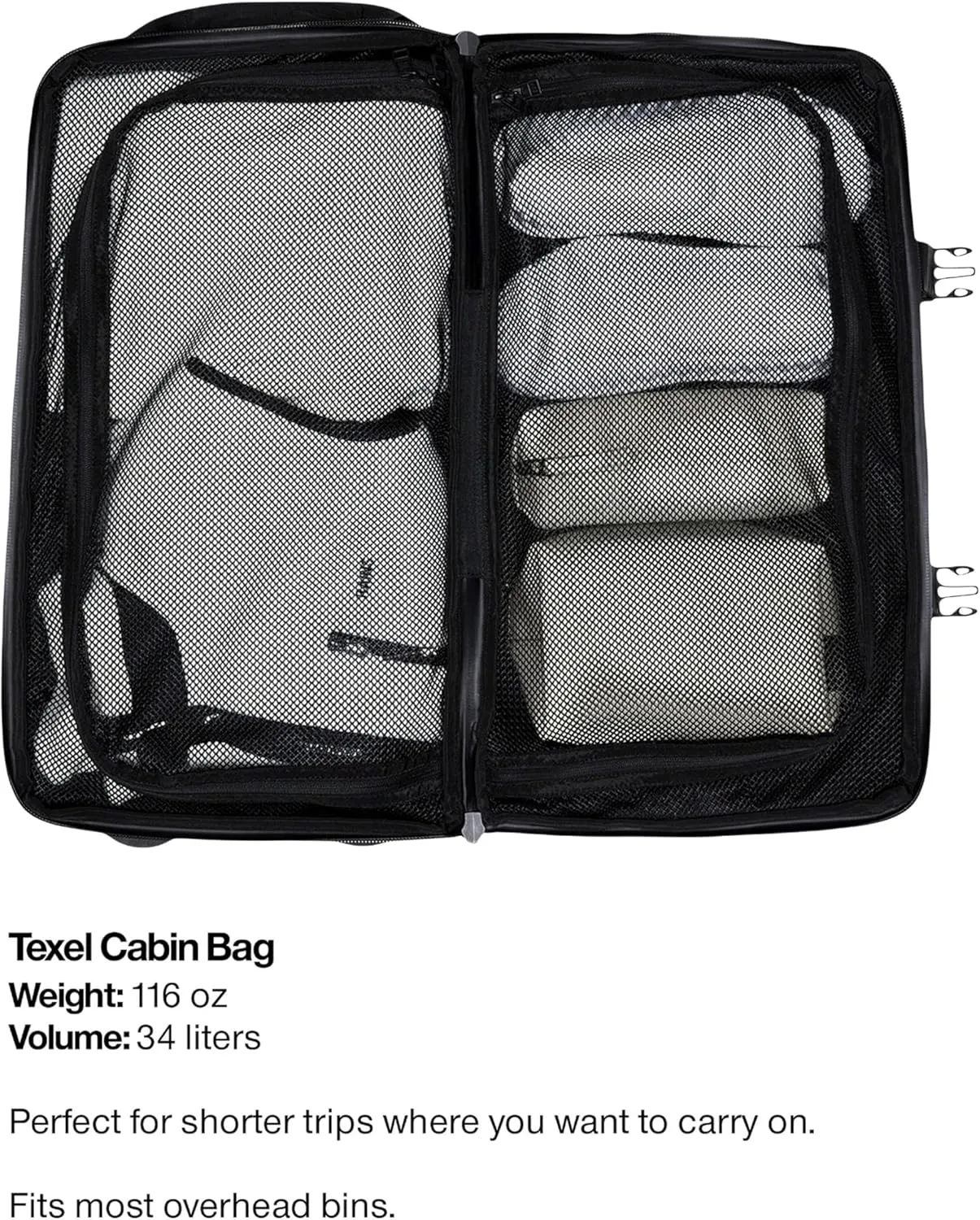 RAINS Texel Cabin Bag - Grey Waterproof Travel Bag Men & Women - Lightweight Suitcase with Coated Tonal Zip Closure and Bifold Case with Two Mesh Closures - 2 Year Warranty
