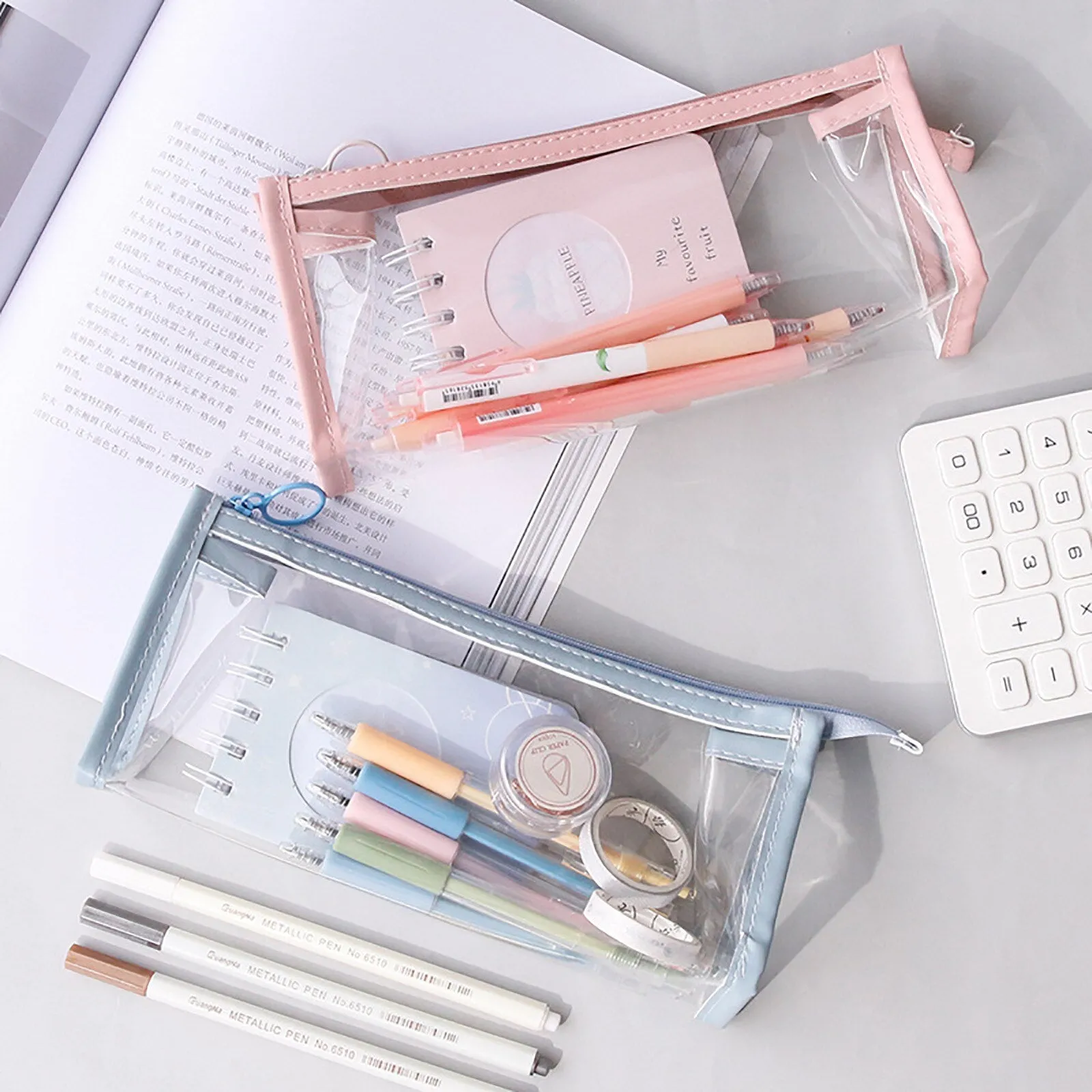 Realaiot Exam Transparent Pencil Case Office Student Pencil Cases School Supplies Kawaii Pen Box Astuccio Scuola Estuche Escolar