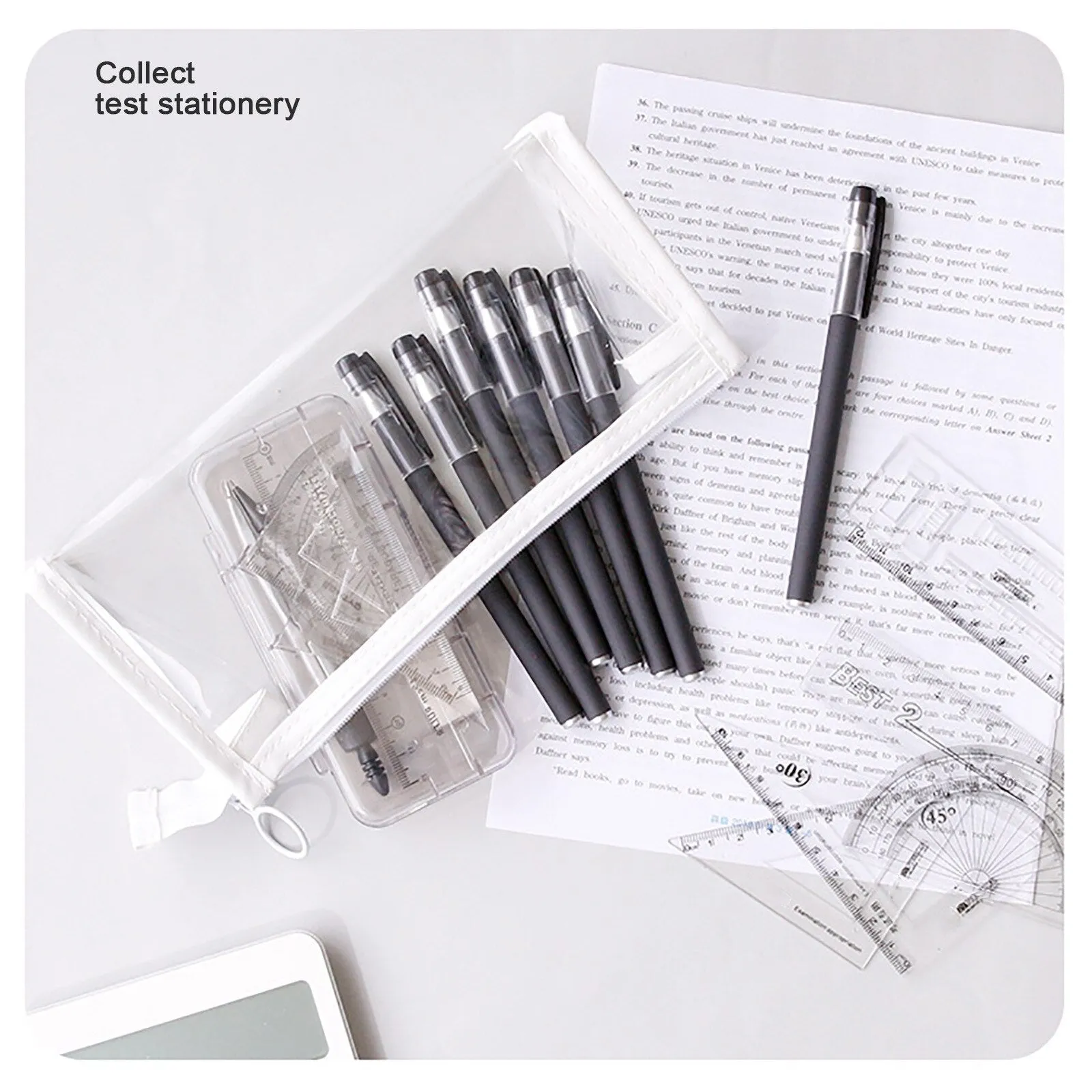 Realaiot Exam Transparent Pencil Case Office Student Pencil Cases School Supplies Kawaii Pen Box Astuccio Scuola Estuche Escolar