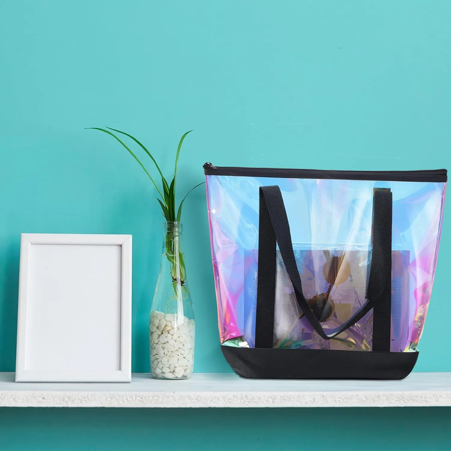 Reginary 8 Pieces Clear Tote Bags Shoulder Handbag Security Approved See Through Bag with Zipper Closure for Travel Work