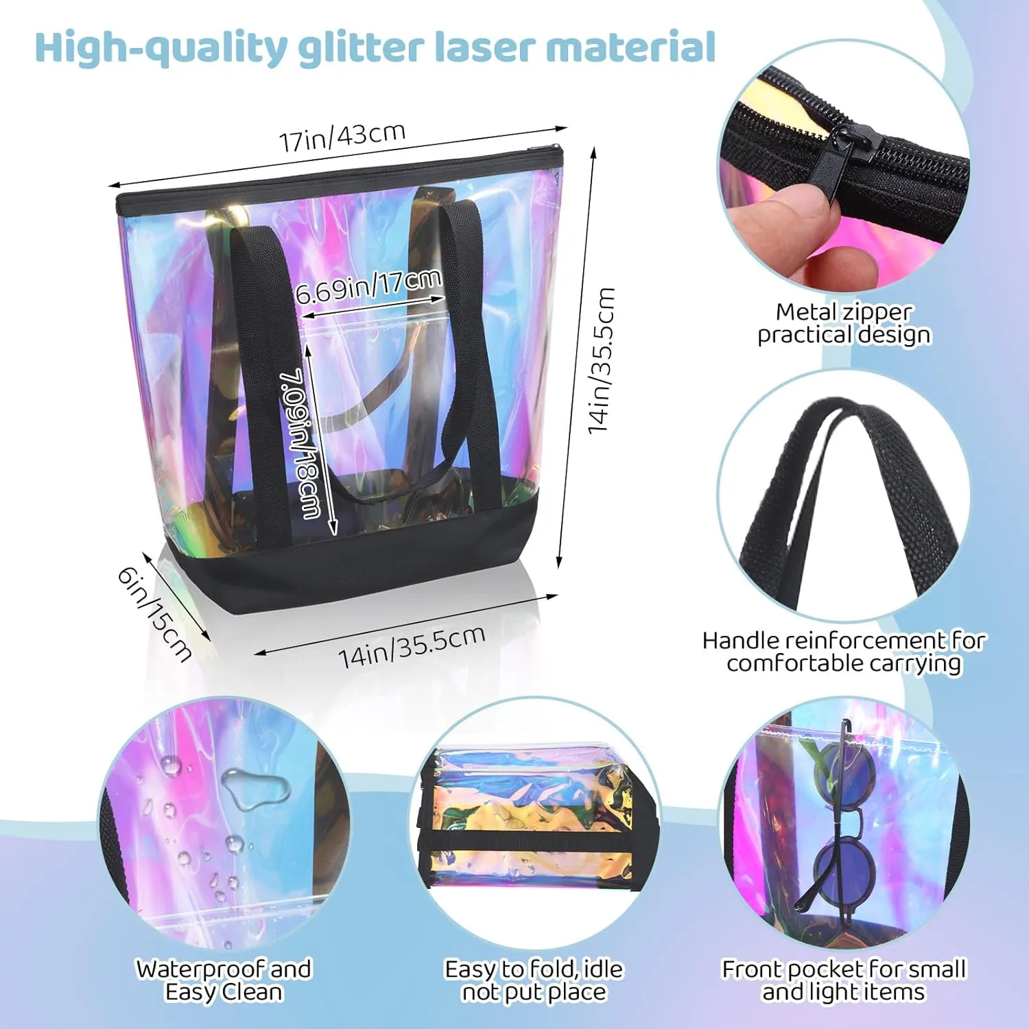 Reginary 8 Pieces Clear Tote Bags Shoulder Handbag Security Approved See Through Bag with Zipper Closure for Travel Work