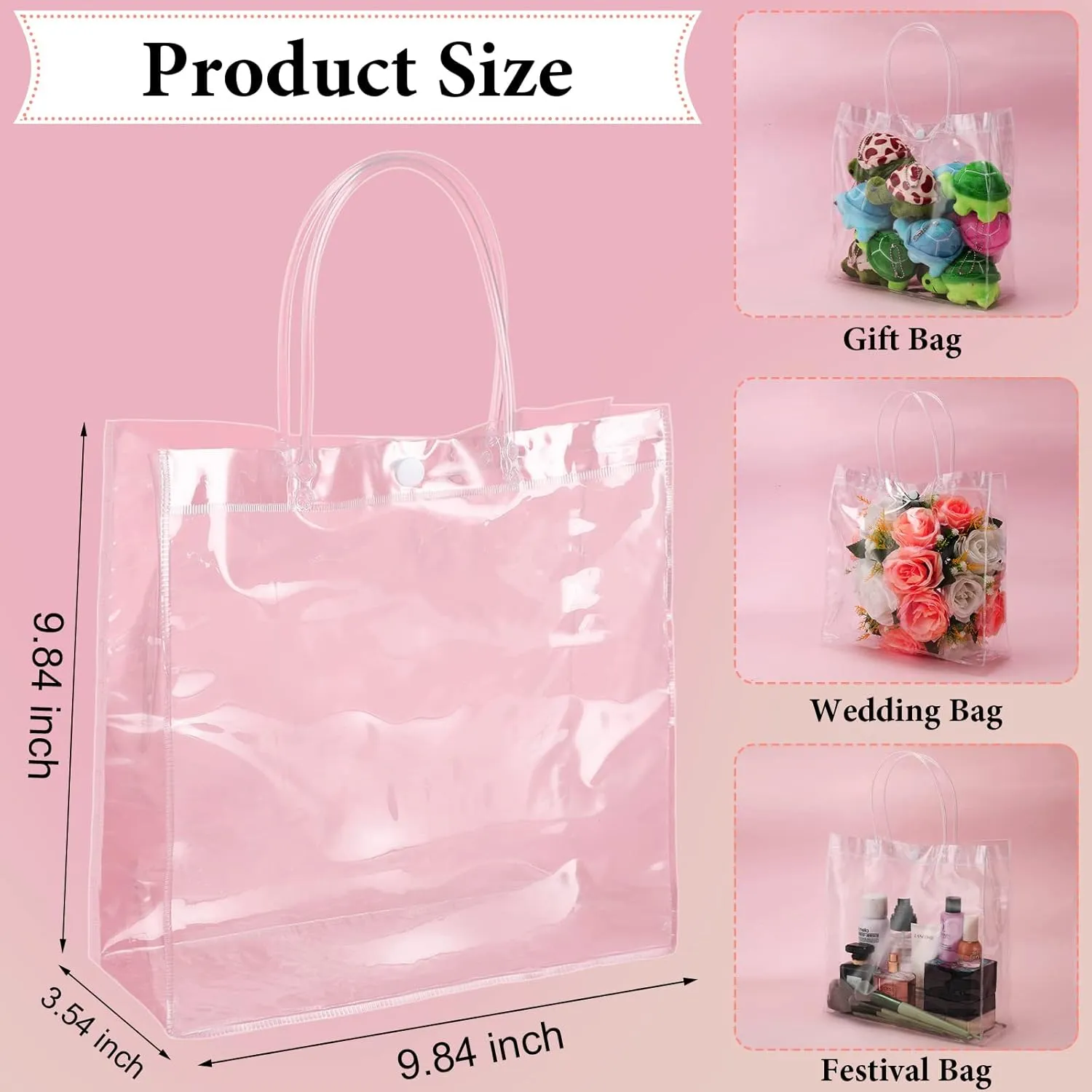 Reginary 85 Pcs Clear PVC Gift Bags with Handles Plastic Transparent Wrap Bags Bulk Reusable Bride Favor Totes for Shopping Wedding Baby Shower Birthday Party(9.84 x 9.84 x 3.54 Inch)