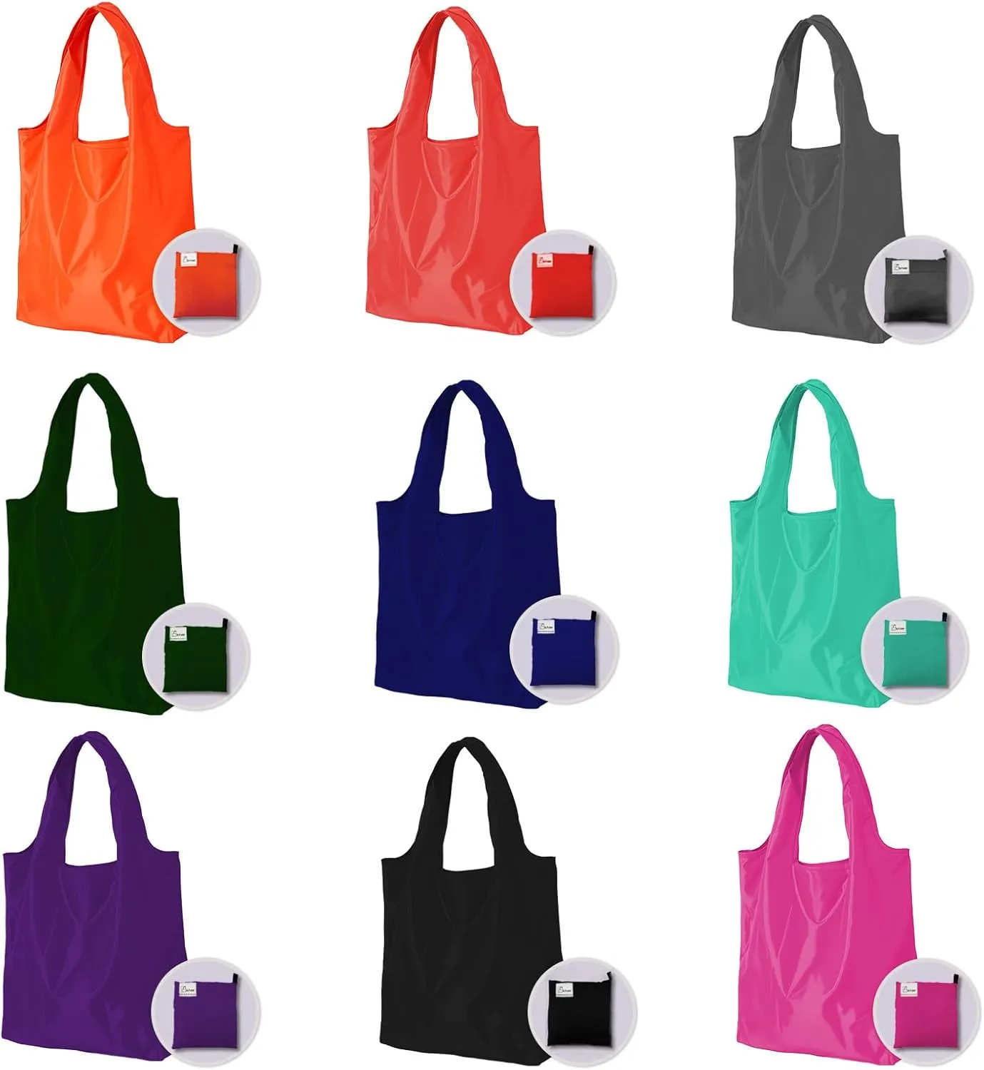 Reusable Shopping Bags - 9-Pack Multicolor Foldable Grocery Bags with Compact Pouch, Machine Washable & Durable Tote Bags for Grocery, Travel & Gift
