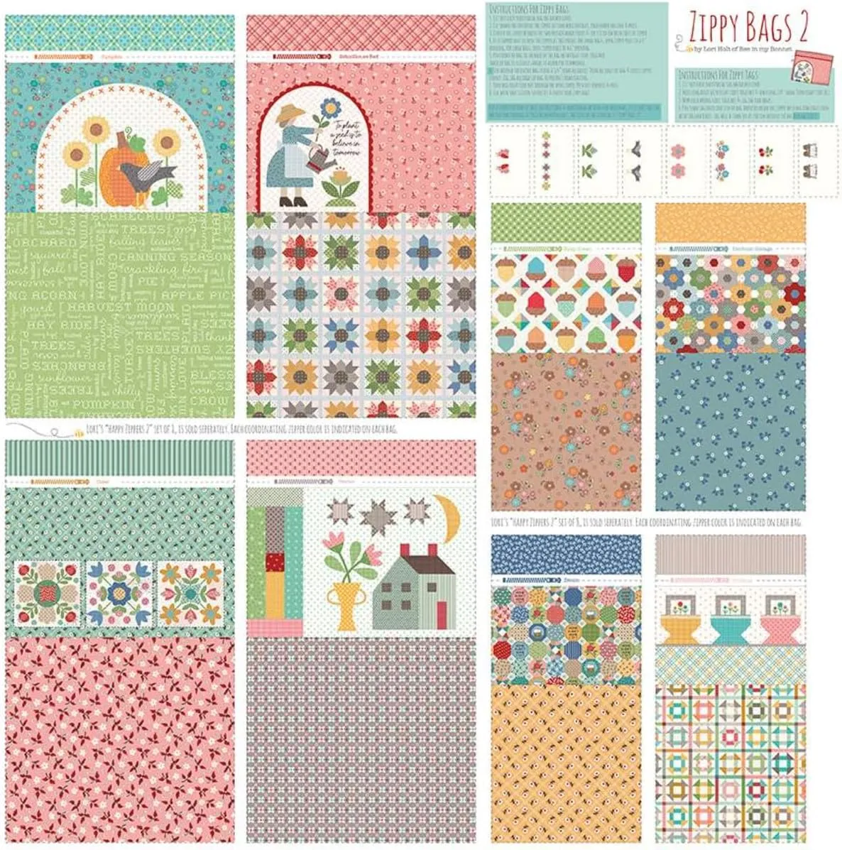 Riley Blake’s Assortment of Premium Quilting Fabric Panels, Perfect for Quilting, Apparel, DIY Crafting, and Home Decor (Calico Home Décor Zippy Bags 2 Panel)
