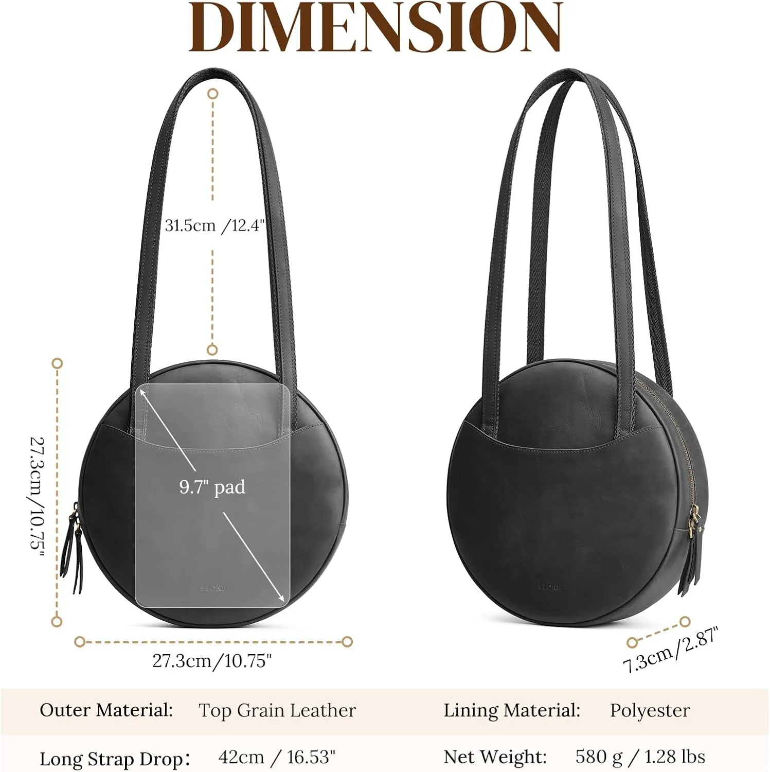 S-ZONE Large Leather Shoulder Bags for Women Circle Trendy Hobo Bag Round Purses Designer Handbag
