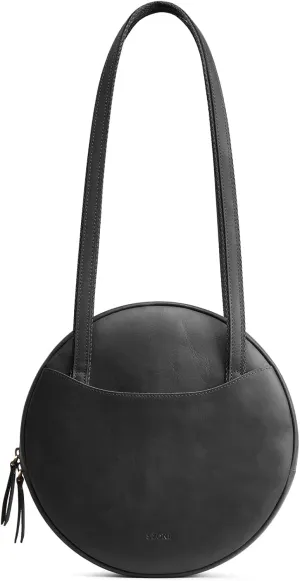 S-ZONE Large Leather Shoulder Bags for Women Circle Trendy Hobo Bag Round Purses Designer Handbag