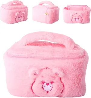 SALLY ROSE Care Bears Fluffy Pink Make Up Bag Official License, Plush Cheer Bear Cosmetic Bag with Zip and Handle, Cute Makeup Bag