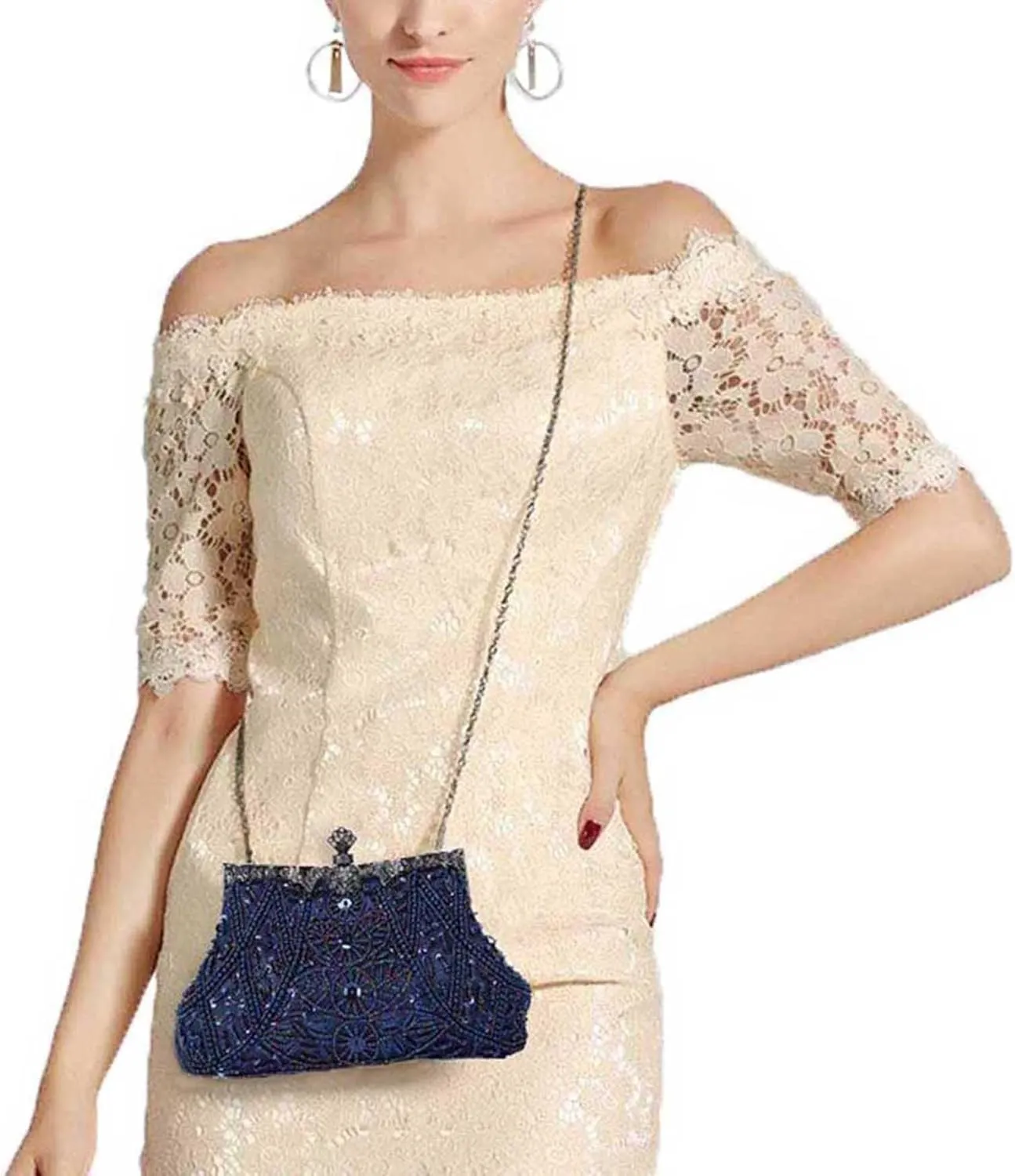 Selighting 1920s Vintage Beaded Clutch Evening Bags for Women Formal Bridal Wedding Clutch Purse Prom Cocktail Party Handbags