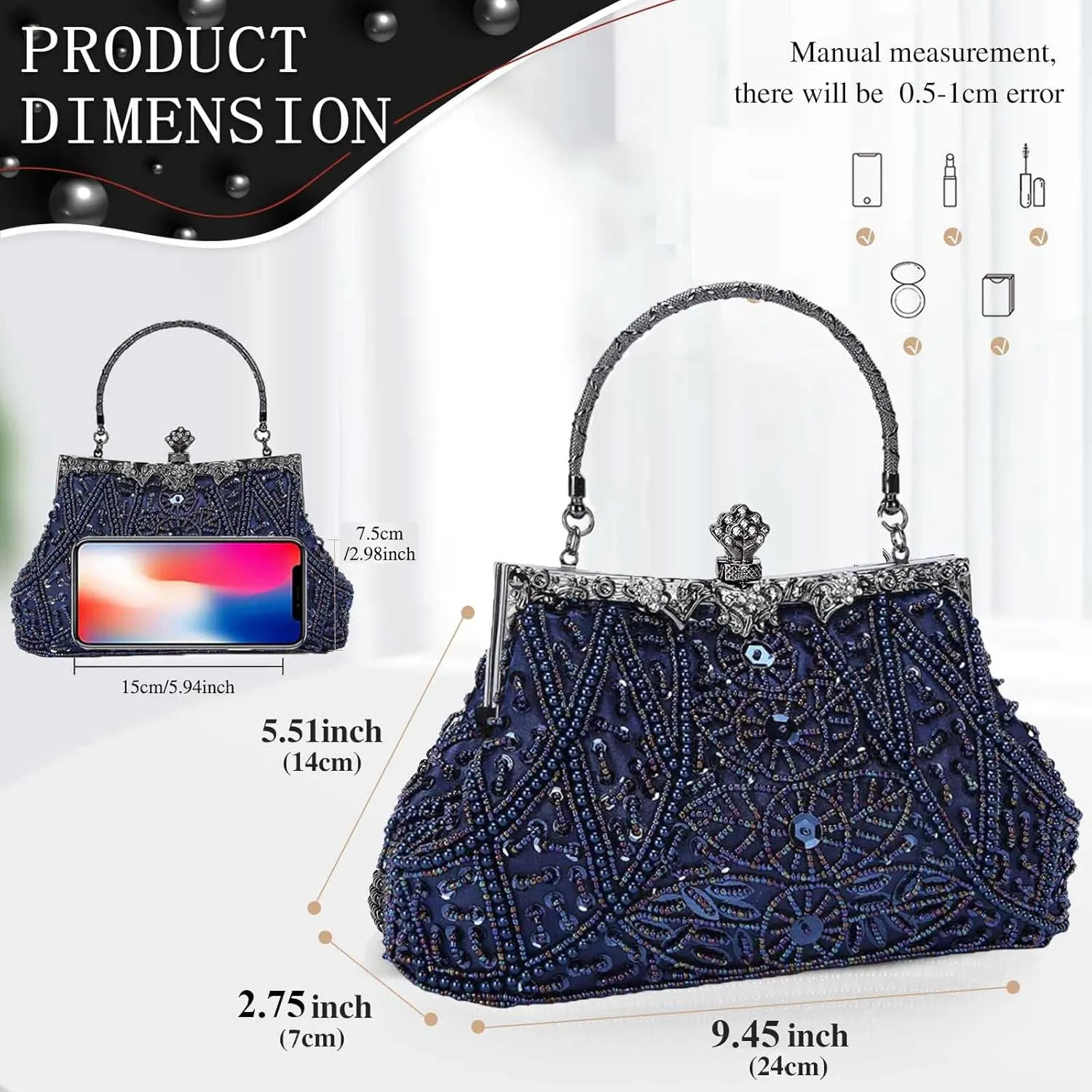 Selighting 1920s Vintage Beaded Clutch Evening Bags for Women Formal Bridal Wedding Clutch Purse Prom Cocktail Party Handbags