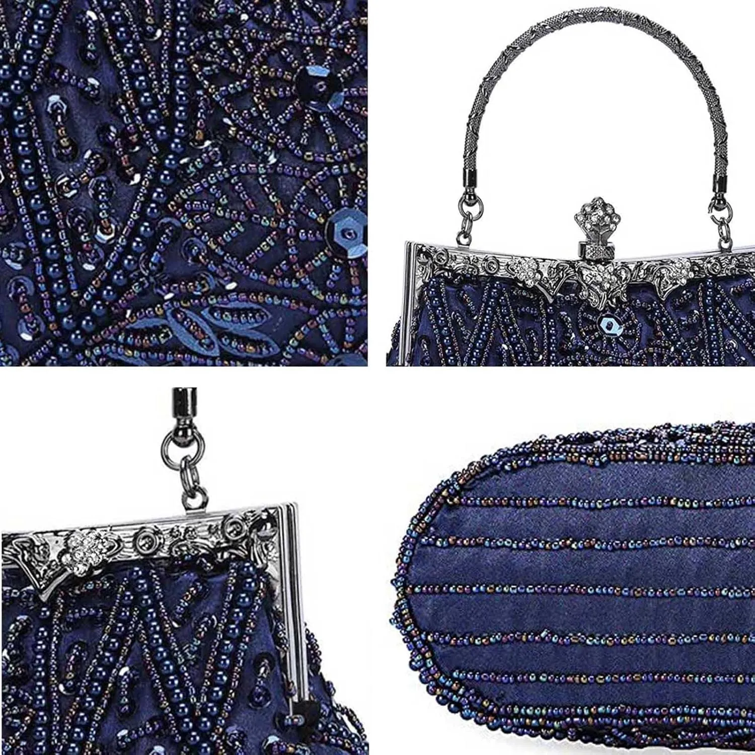 Selighting 1920s Vintage Beaded Clutch Evening Bags for Women Formal Bridal Wedding Clutch Purse Prom Cocktail Party Handbags