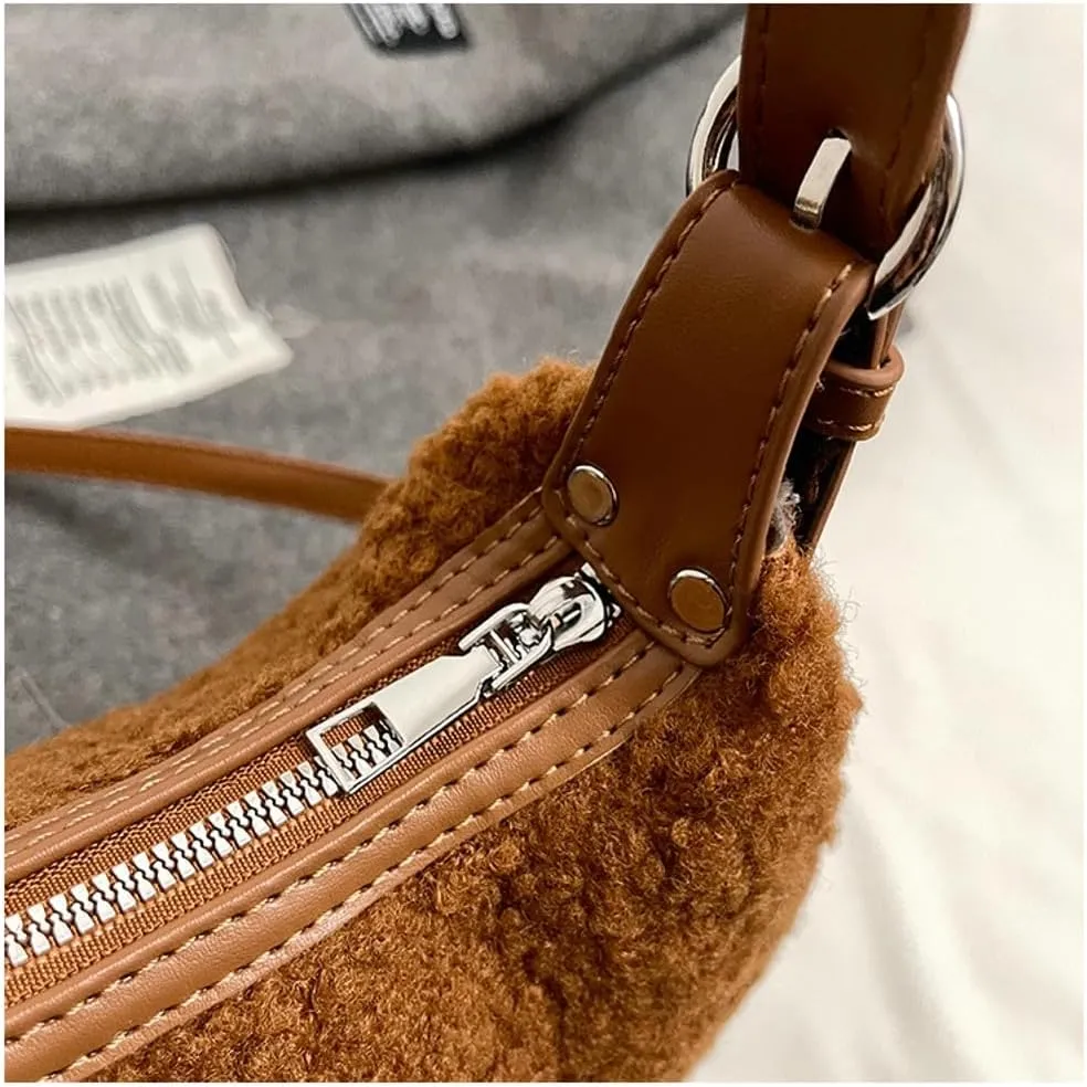 Sherpa Crossbody Bags for Women Winter Small Fleece Shoulder Purse Handbag Top Handle Bag Fluffy Fuzzy Sling Bag