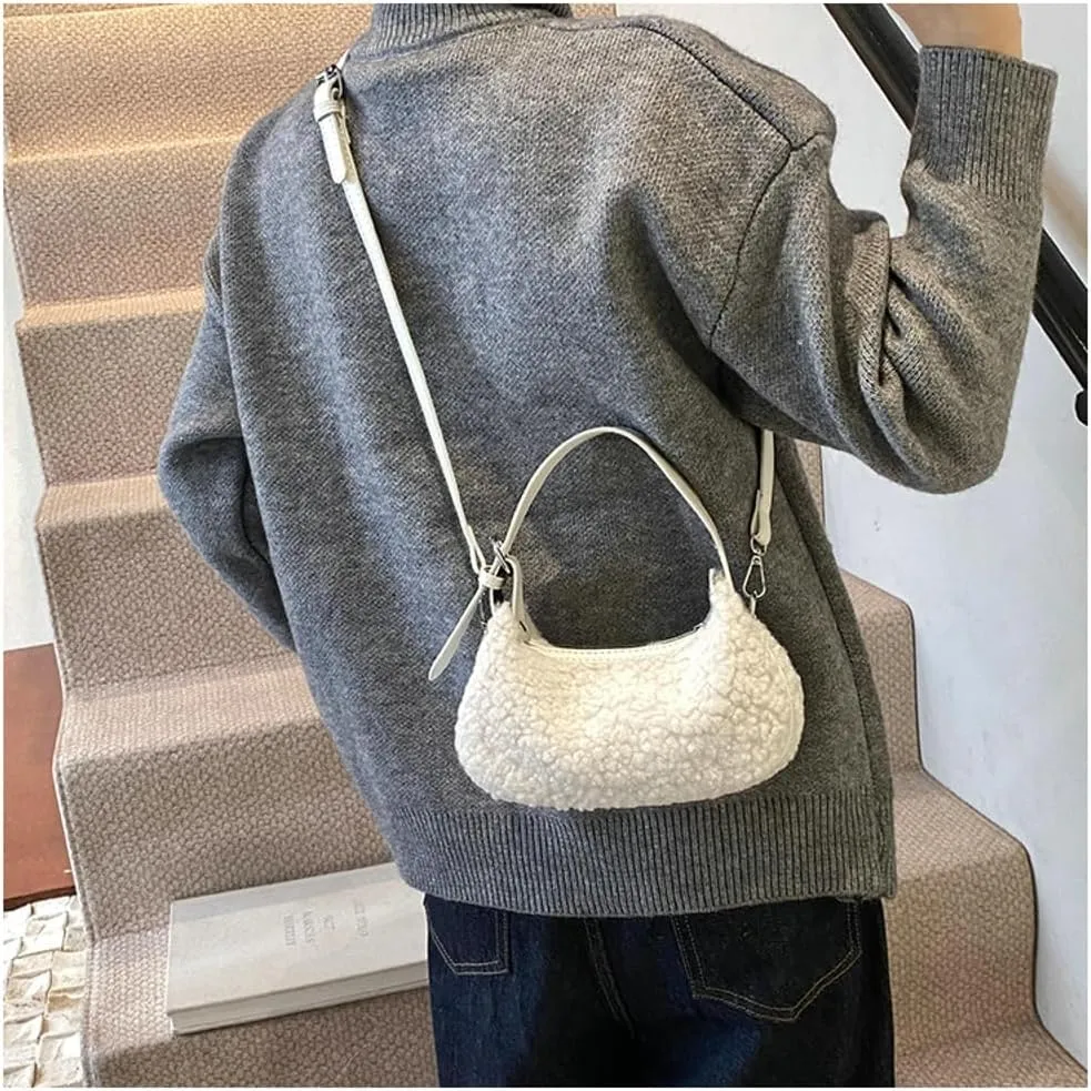 Sherpa Crossbody Bags for Women Winter Small Fleece Shoulder Purse Handbag Top Handle Bag Fluffy Fuzzy Sling Bag