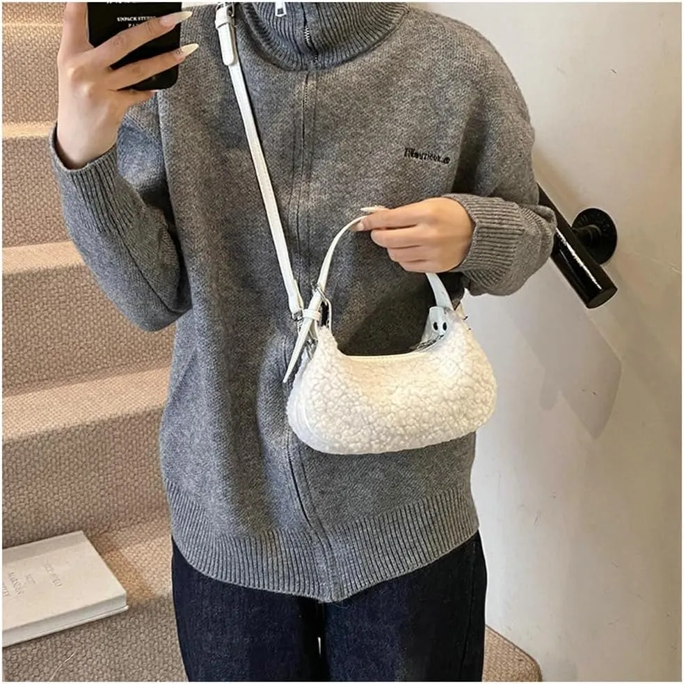 Sherpa Crossbody Bags for Women Winter Small Fleece Shoulder Purse Handbag Top Handle Bag Fluffy Fuzzy Sling Bag