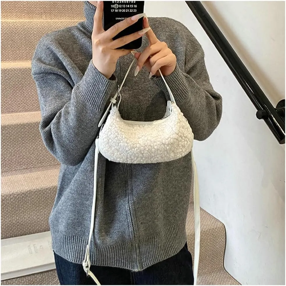 Sherpa Crossbody Bags for Women Winter Small Fleece Shoulder Purse Handbag Top Handle Bag Fluffy Fuzzy Sling Bag