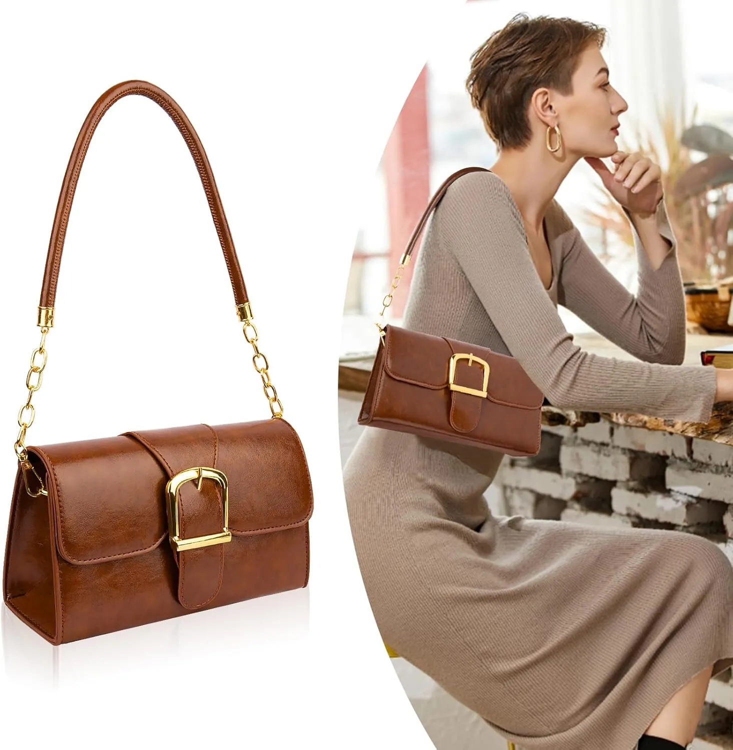 Shoulder Bag for Women, Cute Soft PU Leather Small Purse Handbags, Trendy Underarm Bag Tote Clutch Purses for Women