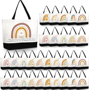 Silkfly 30 Pcs Teacher Appreciation Gifts Bulk Canvas Tote Bags for Women, Thank you Inspirational Bags for Coworker