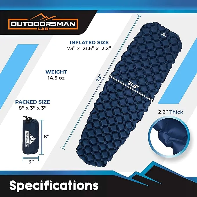 Sleeping Pad for Camping - Patented Camp Mat, Ultralight - Best Compact Inflatable Air Mattress for Adults & Kids - Lightweight Hiking, Backpacking, Outdoor & Travel Gear