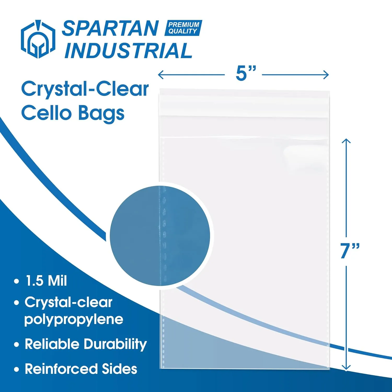 Spartan Industrial - 5” X 7” (1000 Count) Self Seal Clear Cello Poly Bags for Packaging Handmade Soap, Candles, Crafts - Resealable Adhesive - Self Seal & Reinforced
