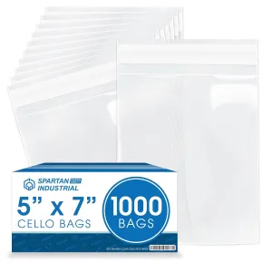 Spartan Industrial - 5” X 7” (1000 Count) Self Seal Clear Cello Poly Bags for Packaging Handmade Soap, Candles, Crafts - Resealable Adhesive - Self Seal & Reinforced