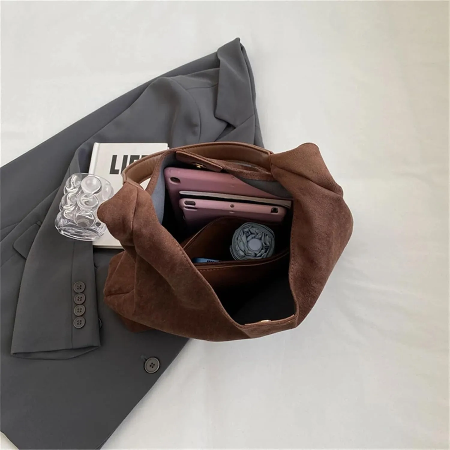 Suede Bag Suede Tote Bags for Women Work Bags, Slouchy Bag Hobo Handbag, Office Fall Suede Purse Shoulder Bag