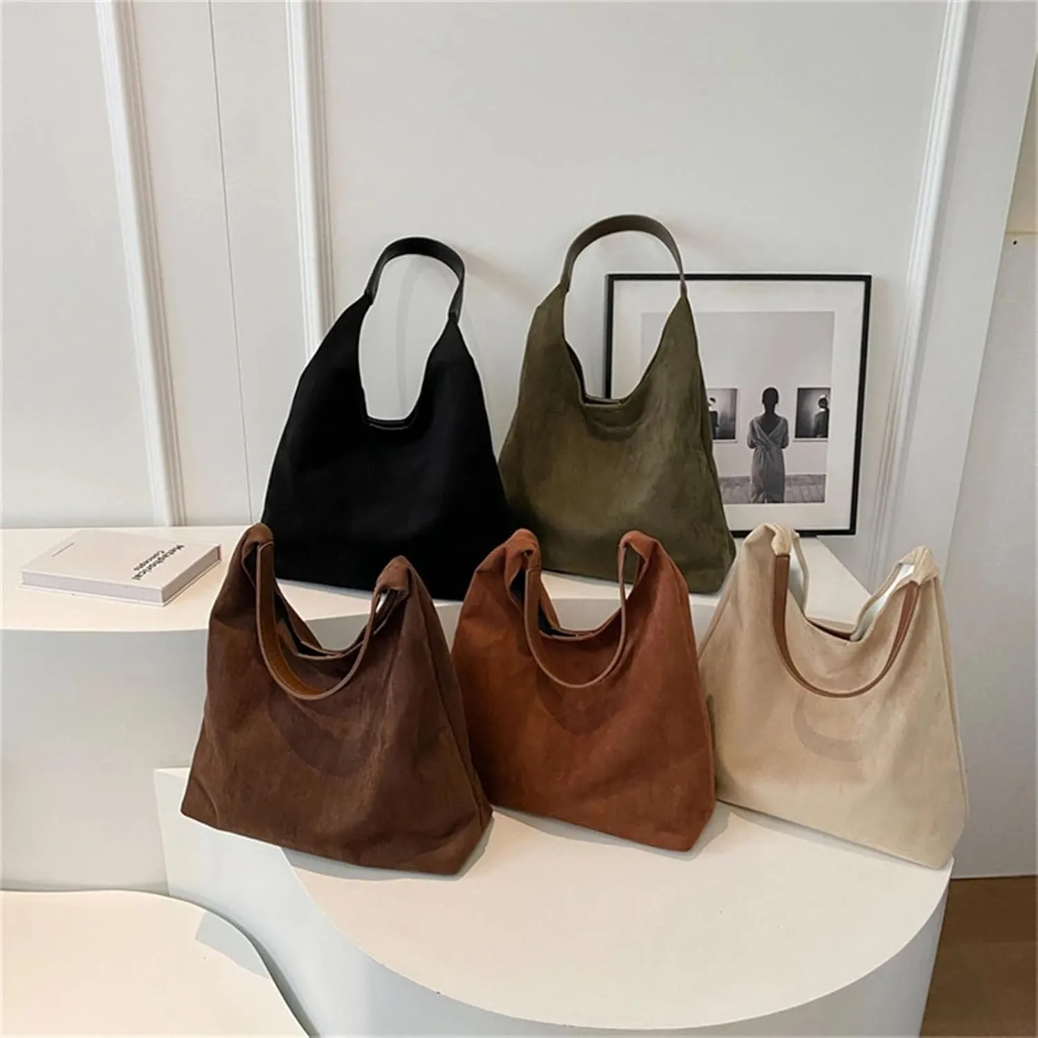 Suede Bag Suede Tote Bags for Women Work Bags, Slouchy Bag Hobo Handbag, Office Fall Suede Purse Shoulder Bag